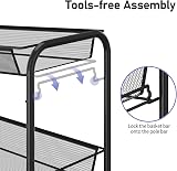 3-Tier Rolling Cart On Wheels Easy Assemble Storage Trolley Black view 5