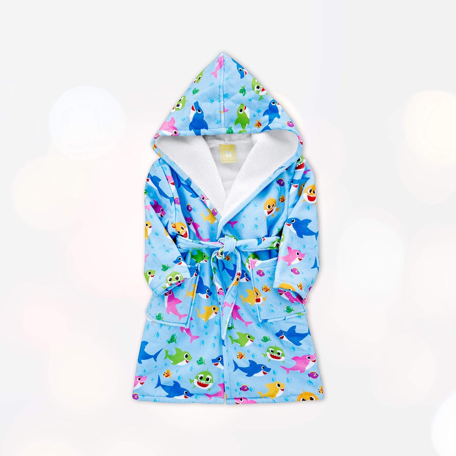 LinoNino Shark Family Hooded Bathrobe for Kids, HD Printed with Pocket, Made in Europe (Blue, 4-6T)