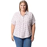 Gloria Vanderbilt Womens Daisy Short Sleeve High-Low Button Down Shirt Plus