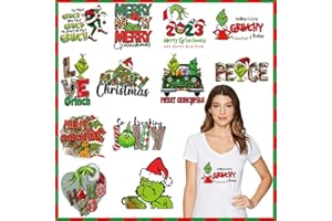 DJAIOD 12 Sheets Christmas Iron on Transfers Green Heat Transfer Vinyl Stickers Cartoon Iron on Decals Christmas Iron on Transfers for t Shirts Iron on Patches for Clothing Hat Pillow Backpack Decorations