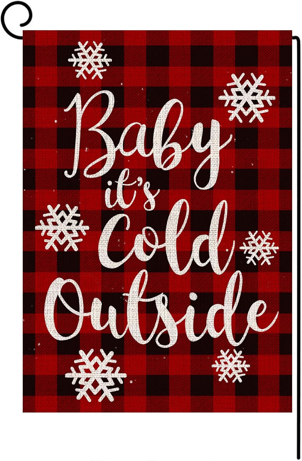 LANMEI Christmas Garden Flag Vertical Double Sided Buffalo Plaid Baby It's Cold Outside Garden Flag, Christmas Winter Holiday Rustic Yard Outdoor Decoration 12.5 x 18 Inch