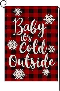 LANMEI Christmas Garden Flag Vertical Double Sided Buffalo Plaid Baby It's Cold Outside Garden Flag, Christmas Winter Holiday Rustic Yard Outdoor Decoration 12.5 x 18 Inch