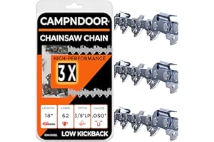CAMPNDOOR 18 Inch Chainsaw Chain 3/8" LP Pitch, .050" Gauge, 62 Drive Links - Lifesaving Mission Chainsaw Replacement Chain - 60HRC Chromed 900lbf Tough - Low Kickback, Yake Ire Hardened - 3 Pack Fit Top Brands