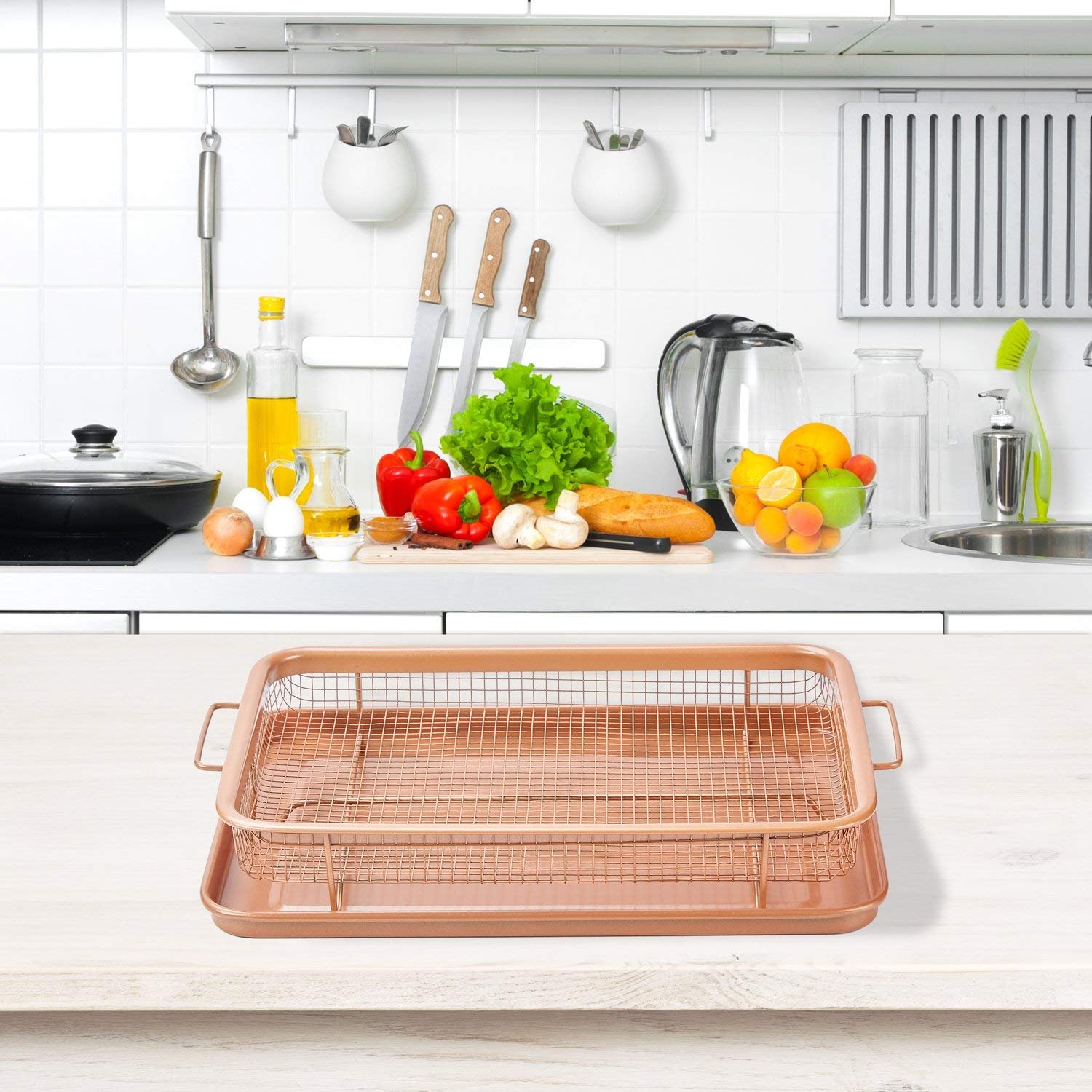 Copper Crisper - Sartén antiadherente para horno de 2 piezas ...