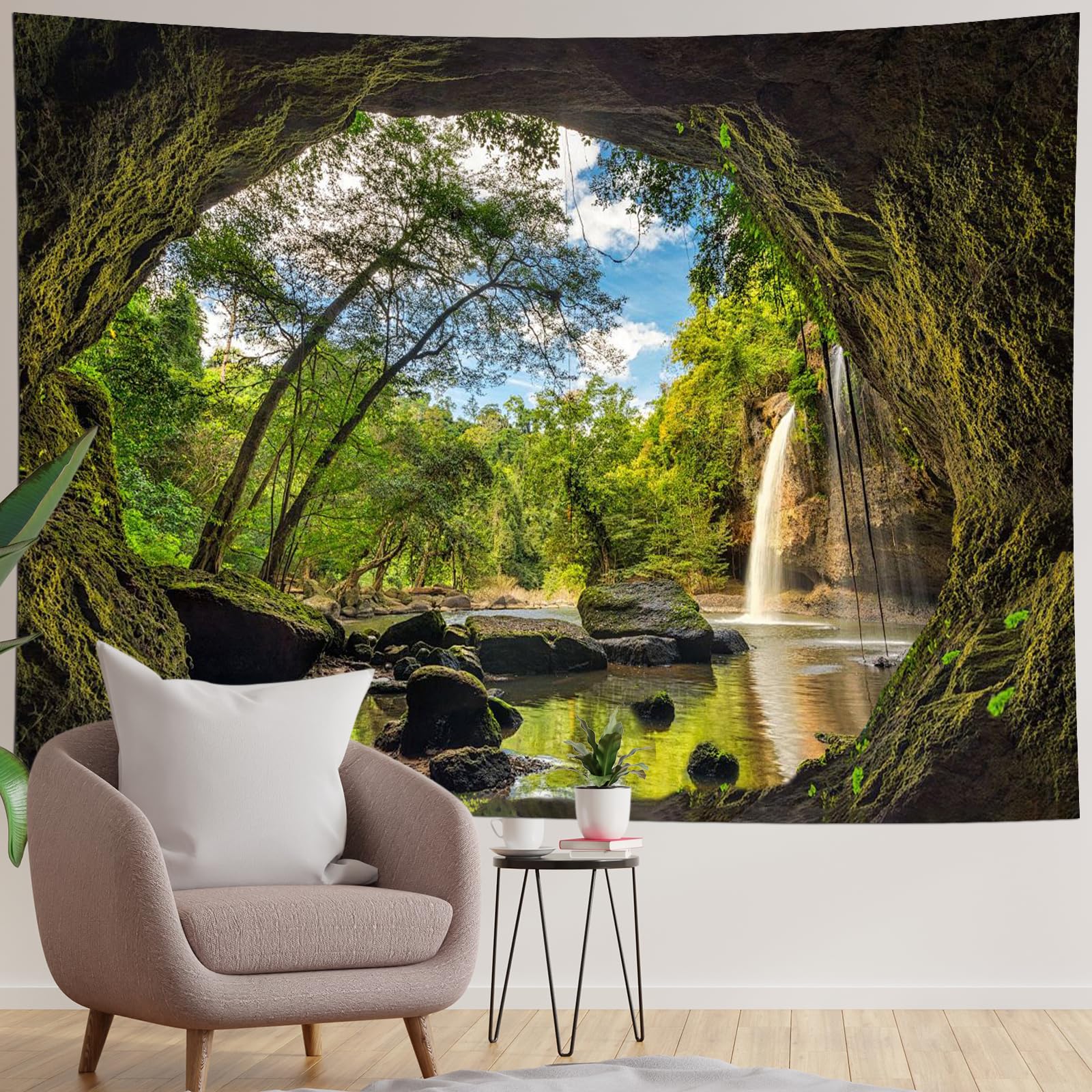 Hoisy Tapestry Landscape, Nature Wall Tapestry Large Jungle Forest Wall Hanging Green for Living Room 230X180 cm