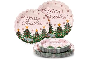Havawish 60 Pcs Merry Christmas Party Decorations Xmas Tree Plates Christmas Disposable Paper Plates Tableware Party Supplies Xmas Dinner Table Decorations for Home Outdoor Picnic Winter Holiday