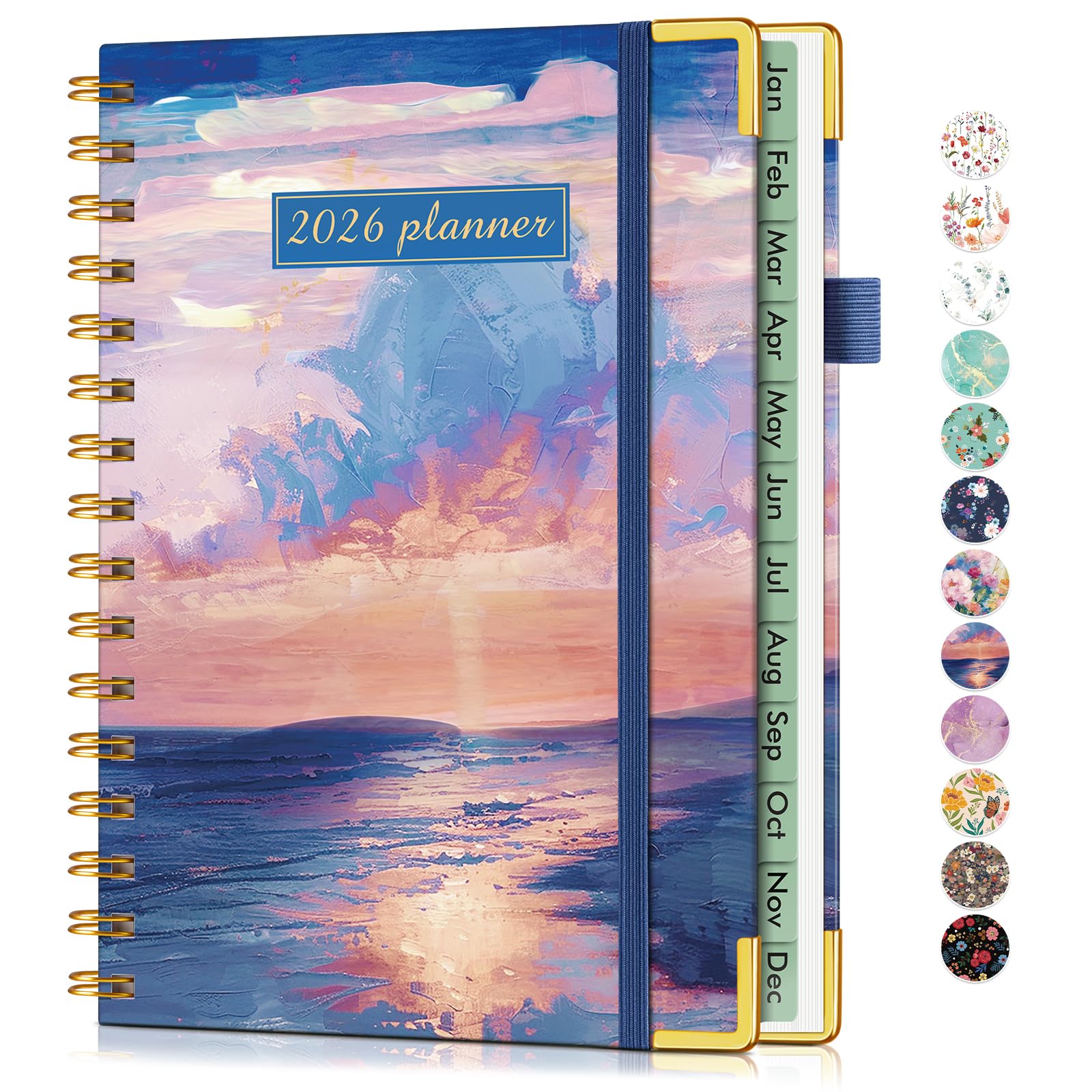 Photo 1 of 2026 Planner, Hardcover Weekly and Monthly Planner for Women, January 2026 - December 2026, Spiral Yearly Agenda Organizer Book 2026 with Tabs, Daily Calendar Planners for School Work Home, A5 (5.75" x 8.38"), Seaside Sunset