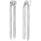 Long Tassel Clip on Earrings Women Dangling Silver Plated Metal Tassel Clip On Earrings for Women Hypoallergenic Lightweight Non Pierced Dangle Drop Earrings