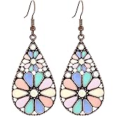 Handmade Boho Vintage Earrings for Women Ethnic Antique Geometric Teardrop Crystal Colorful Daisy Floral Flower Earrings Retro Bohemian Jewelry Gifts