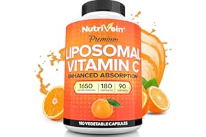 Nutrivein Premium Liposomal Vitamin C Supplement 1650mg - 180 Caps: High-Absorption High Dose Vitamin C Capsules for Whole-Body Defenses & Overall Well-Being