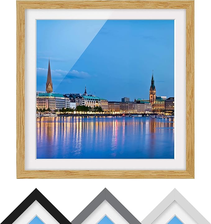 Bild mit Rahmen Hamburg Skyline Rahmenfarbe Eiche, 30 x 30 cm Amazon.de Küche & Haushalt