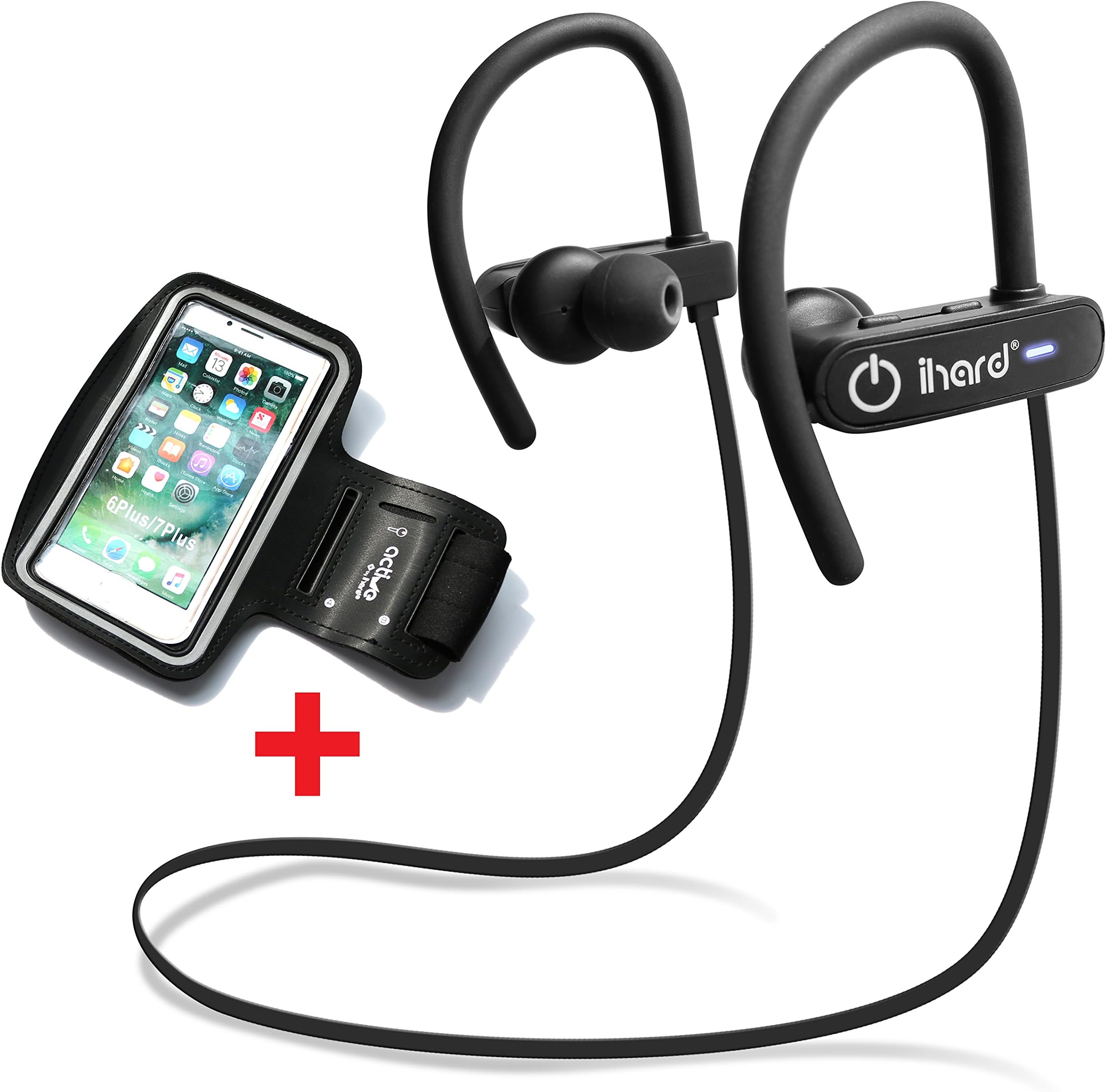 Wireless Headphones Bluetooth Earbuds Sweat and Water-Resistant - IPX7 Waterproof Best Runner Sport Noise Cancelling Headsets with Mic 8hr Battery HD Stereo Sound Earphones for Running Workout - iHard