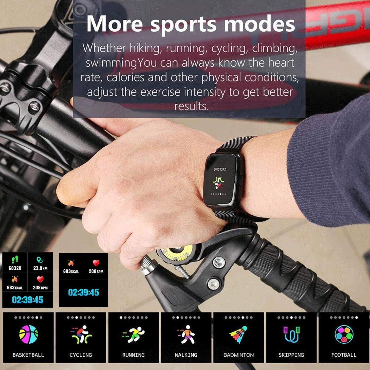 Fitness Tracker HR, Fitness Wristband Watch with Heart Rate Monitor, Waterproof Smart Fitness Band with Step, Calorie Counter, Pedometer Watch for Kids Women and Men