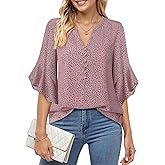 Lotusmile Womens 3/4 Sleeve Tops Dressy Business Casual Outfits V Neck Chiffon Work Blouses
