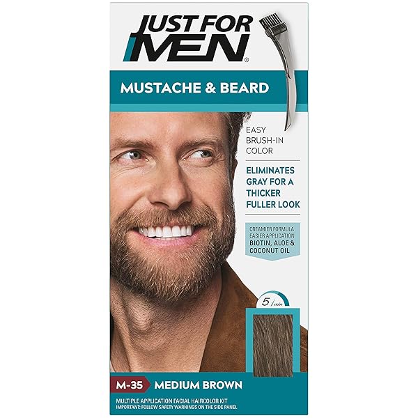 JUST FOR MEN COLOR GEL MUSTACHE & BEARD M-35 MEDIUM BROWN 1 EA (PACK OF 8)