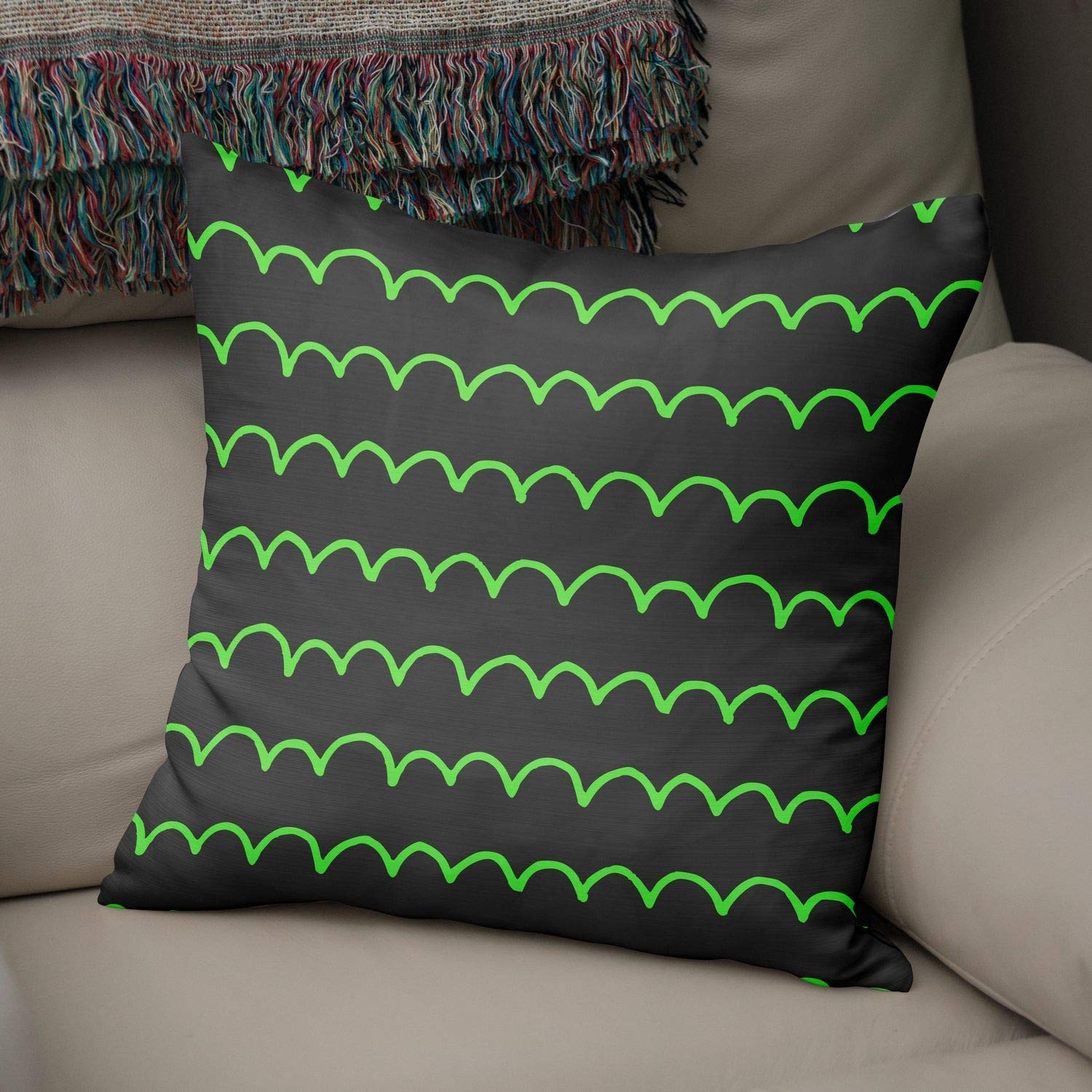 Bonamaison Decorative Cushion Cover Neon Green & Fume, Throw Pillow Covers, Home Decorative Pillowcases for Livingroom, Sofa, Bedroom, Size: 50x50 Cm - Designed and Manufactured in Turkey