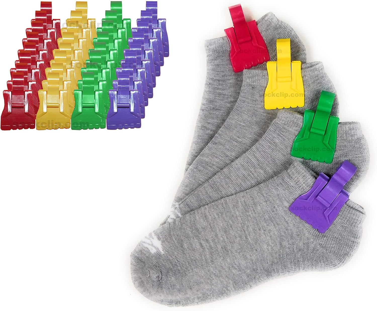 The Amazing Sock Clip Sock Holder, Rainbow Color Assorted 32 Clips, (8 Each of 4 Colors) Made in U.S.A.