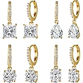 MDFUN 18K Gold Plated Dangle Hoop Earrings Set for Women Hypoallergenic Huggie Earring Sets Cubic Zirconia Drop Jewelry Gifts for Her