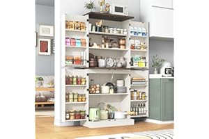 Hlivelood Farmhouse Kitchen Pantry Cabinet, 71" Tall Storage Cabinet with Adjustable Shelves & 4 Barn Doors & Drawer, Rustic Wood Cupboard for Kitchen, Dining Room, Living Room, White