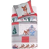 Rudolph The Red Nose Reindeer Holiday Bedding Super Soft Pillow Sham and Quilt Set, Full/Queen Size 88" x 92", (100% Officially Licensed Product) by Franco