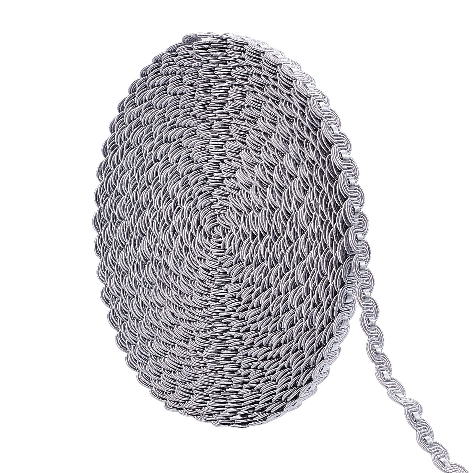 PH PandaHall 15M Nylon Curve Pattern Gimp Braid Trim, Gray - Polyester Material, for Costume DIY Crafts Sewing Jewellery Making Home Decoration
