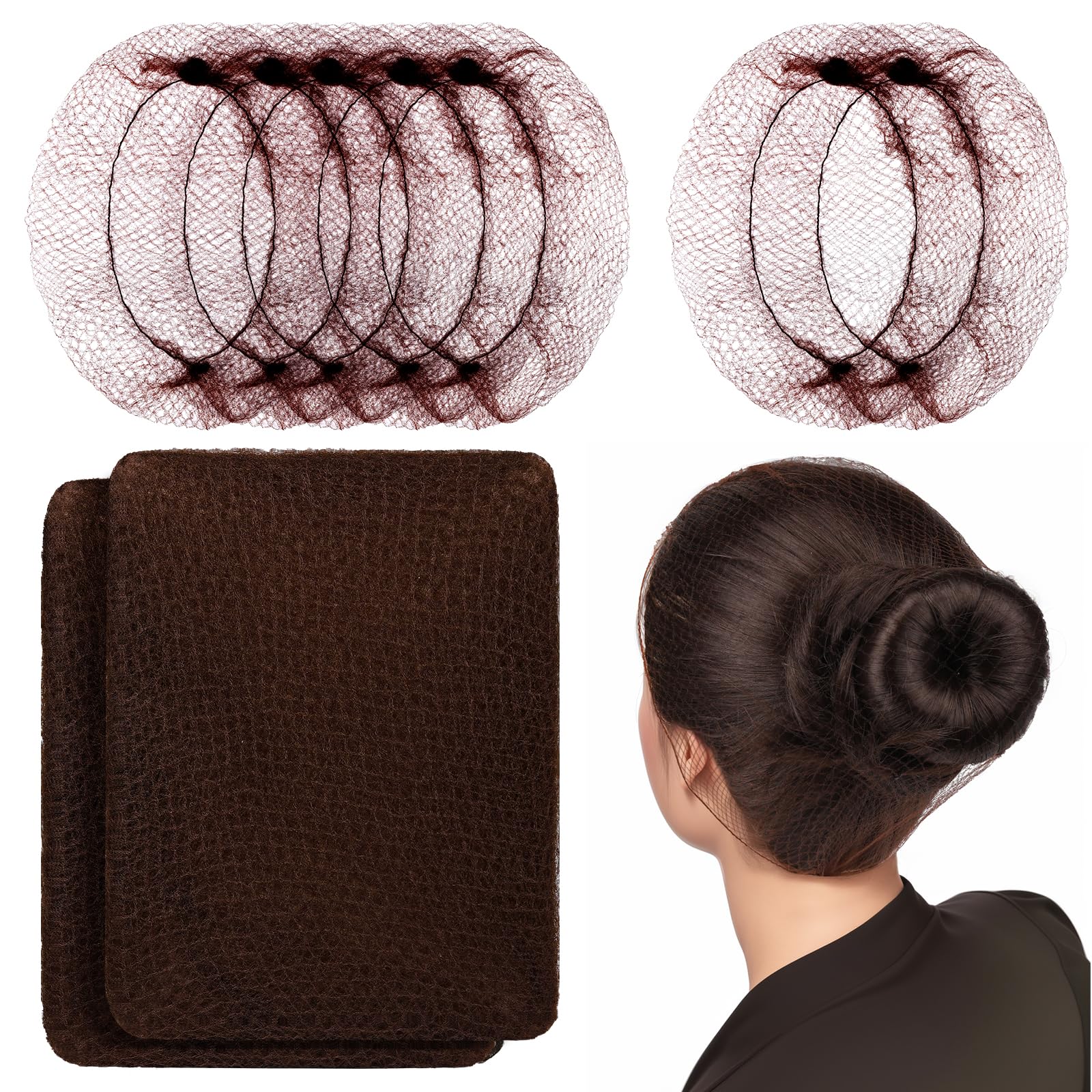 Photo 1 of LEOBRO Brown Hair Nets, 60 pcs Hair Nets for Food Service Workers, Invisible Nylon Hair Nets for Women and Men, Kitchen Hairnets for Foodservice, Hair Nets for Buns, 24 inches