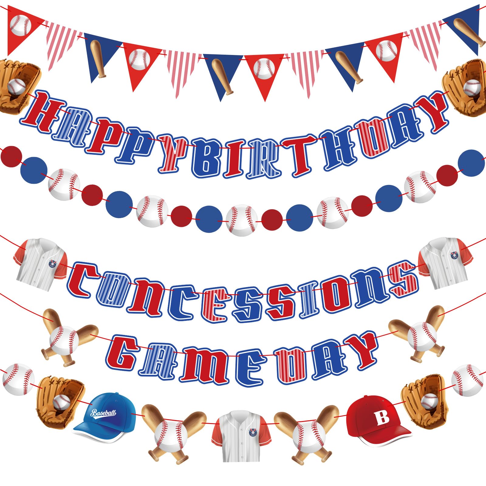Homarkable Pre-Strung Baseball Party Decorations with Concessions and Game Day Banners, Happy Birthday Baseball Party Supplies