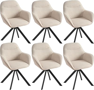 Goeurvant Drehbare Esszimmerstühle 6er Set mit Armlehne, 360° drehbar Beige, Polsterstuhl aus Leinen, Küchenstuhl Armlehnstühle mit Metallbeine und Rückenlehne für Esszimmer Küche Büro