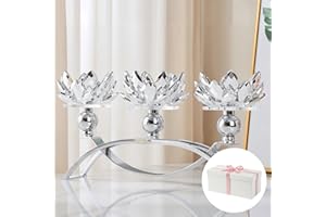 Dounx Crystal Candle Holders Lotus Candelabras, Silver Arch Candlestick, Centerpiece Table, Home Hecor for Wedding, Dinning Room, Coffee Table, Kitchen, Living Room (26.7cmL, Tealight Candle)