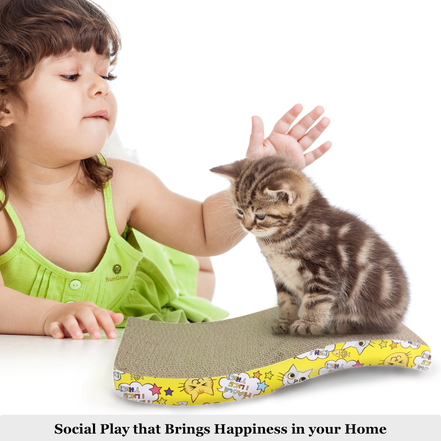 Scratcher Toy for Cats by SunGrow- Cat Scratch Board with a Curved Wave Design - Satisfy Cat\'s Natural Scratching Instincts - Saves Your Furniture - Made from Environmentally Friendly Material