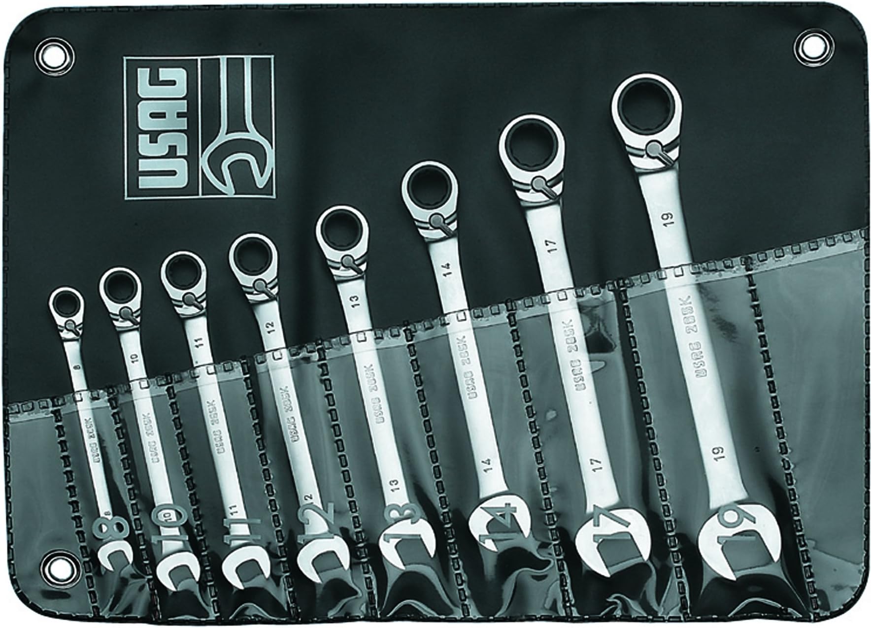 USAG 285 KA/B8 Reversible Ratchet Combination Wrenches with Locking Ring (Set of 8)
