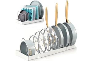 Expandable Pan Organizer for Cabinet, Pots lid and Pans Holder Rack with 7 Adjustable Dividers,Compartment for Kitchen Cookwa