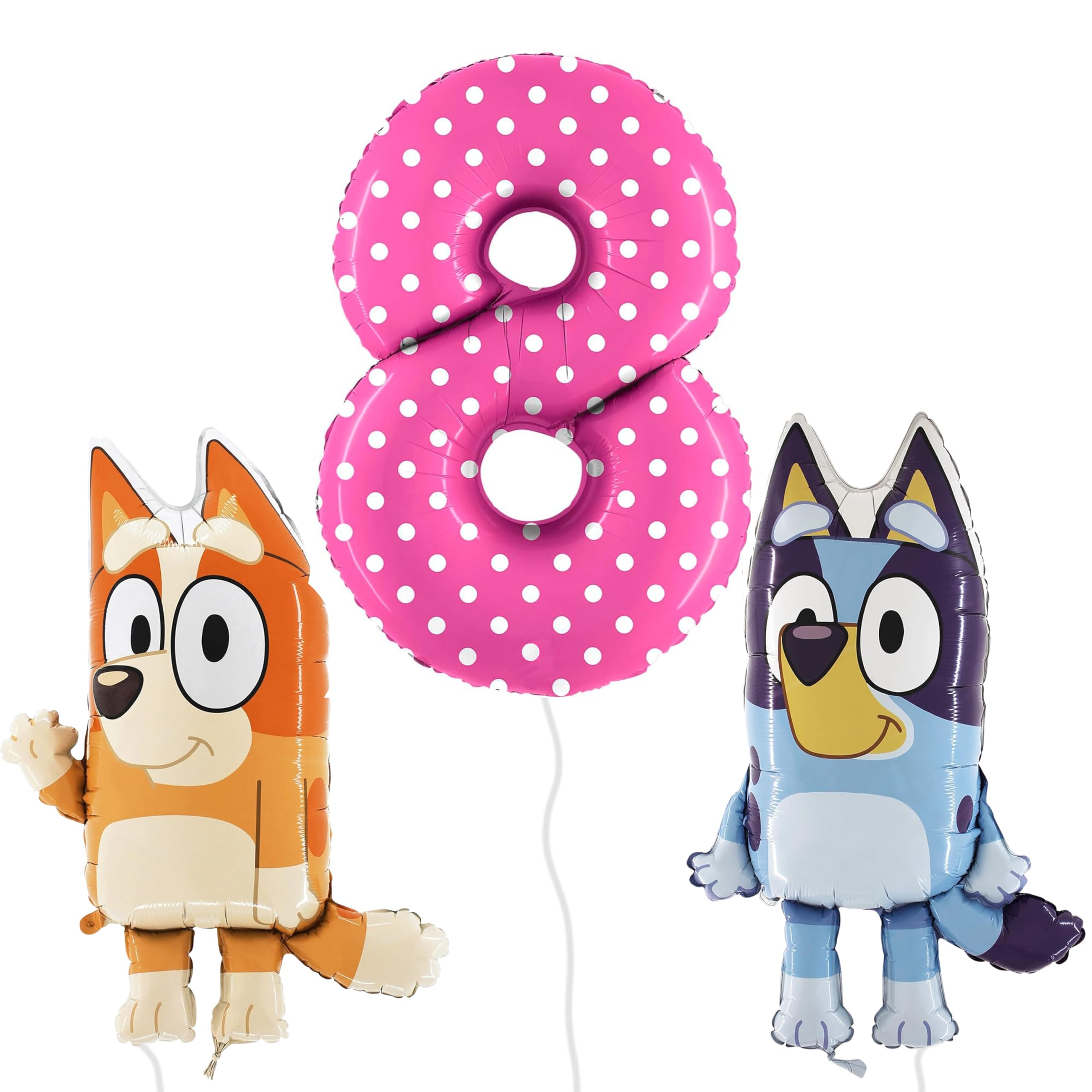 Toyland® Bluey & Bingo Foil Balloon Pack - 2 x 80cm (32") Character Balloons & 1 x 101cm (40") Spotty Number Balloon - Kids Party Decorations