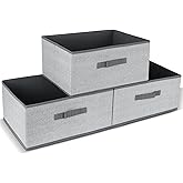 DAYARD Fabric Bins [3-Pack], Foldable Cube Baskets Storage Boxes for Shelves, Closet, Bookshelf, Nursery Organizer Containers, 16 x 11 x 8 inch Grey…