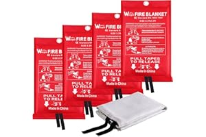 Wucgea Fire Blanket for Home and Kitchen - 4 pack Safety Fiberglass Emergency Fire Blankets Suppression Flame Retardant for School Fireplace Grill Car Office Garage Welding Warehouse 3.3ft x 3.3ft