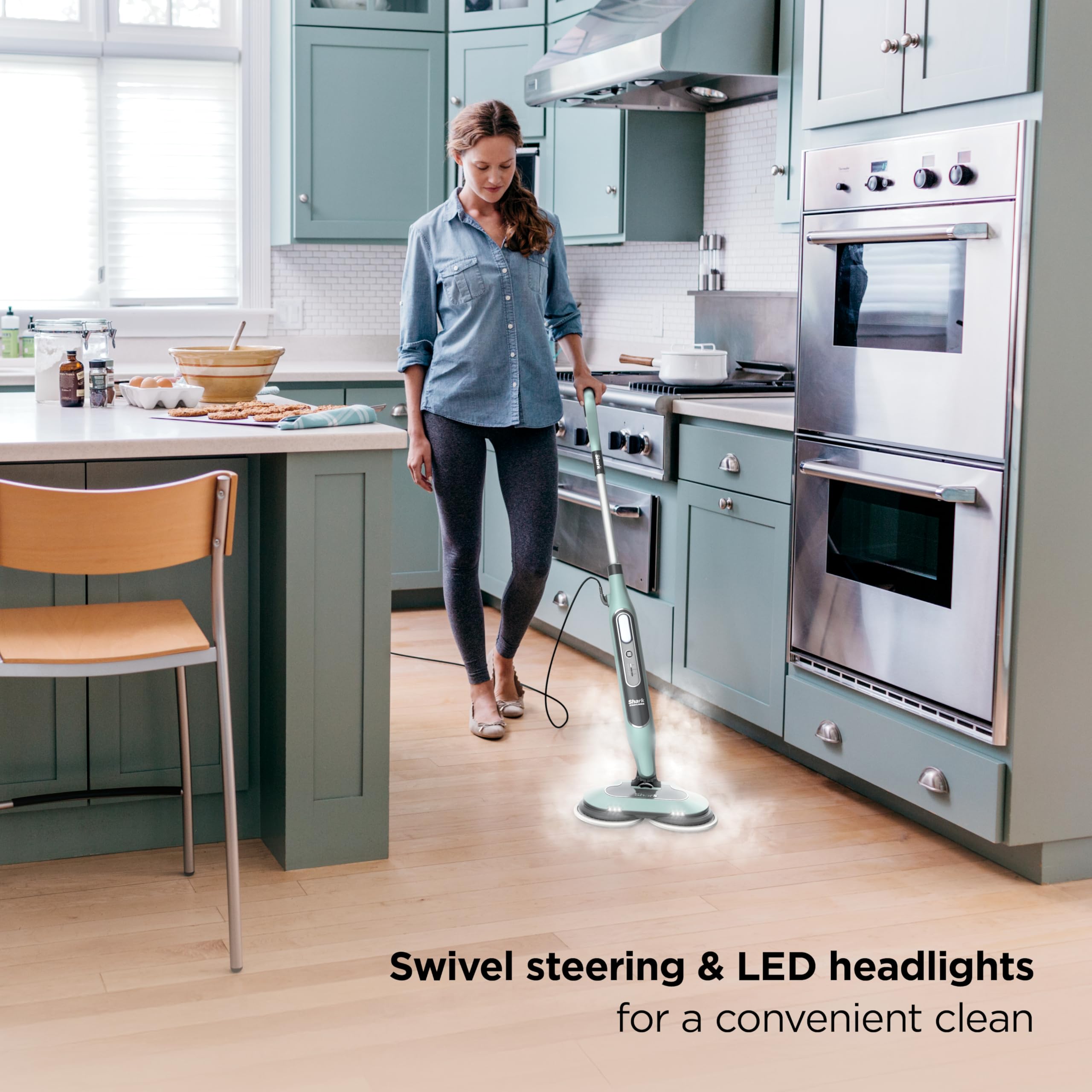 Shark Steam & Scrub Steam Mop, All-in-One Scrubbing and Sanitizing Hard Floor Cleaner, LED Headlights, 4 Dirt Grip Soft Scrub Pads Included, XL Water Tank, Swivel Steering, Hawaiian Grey, S8001