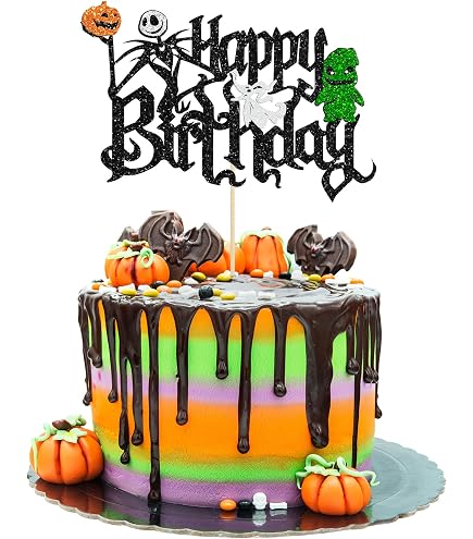 Black Glitter 'Happy Booday' Cake Topper - Spider Ghoul Gothic Halloween Birthday Decor