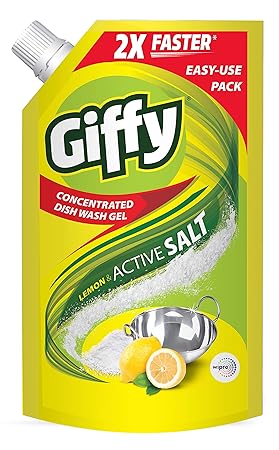 Giffy Lemon & Active Salt Concentrated Dish Wash Gel by Wipro, 1000ml