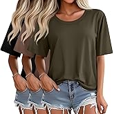 Ficerd 3 Pack Women's Oversized Half Sleeve T Shirt Crew Neck Elbow Length Tops Loose Fit Casual Summer Basic Tees