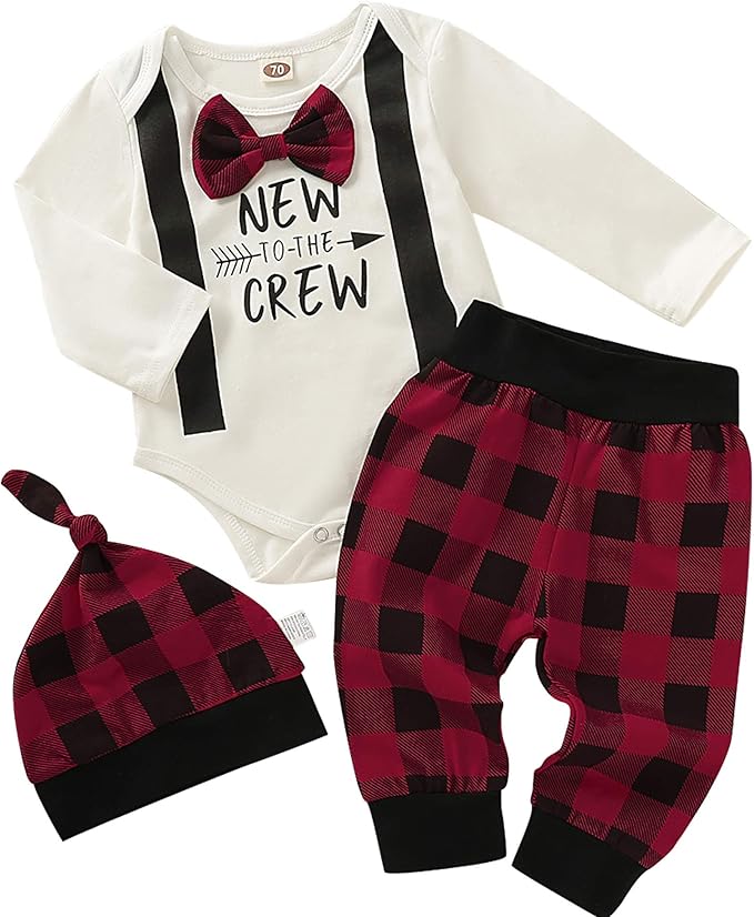 Unisex Infant Outfits Buffalo Plaid Newborn Baby Long