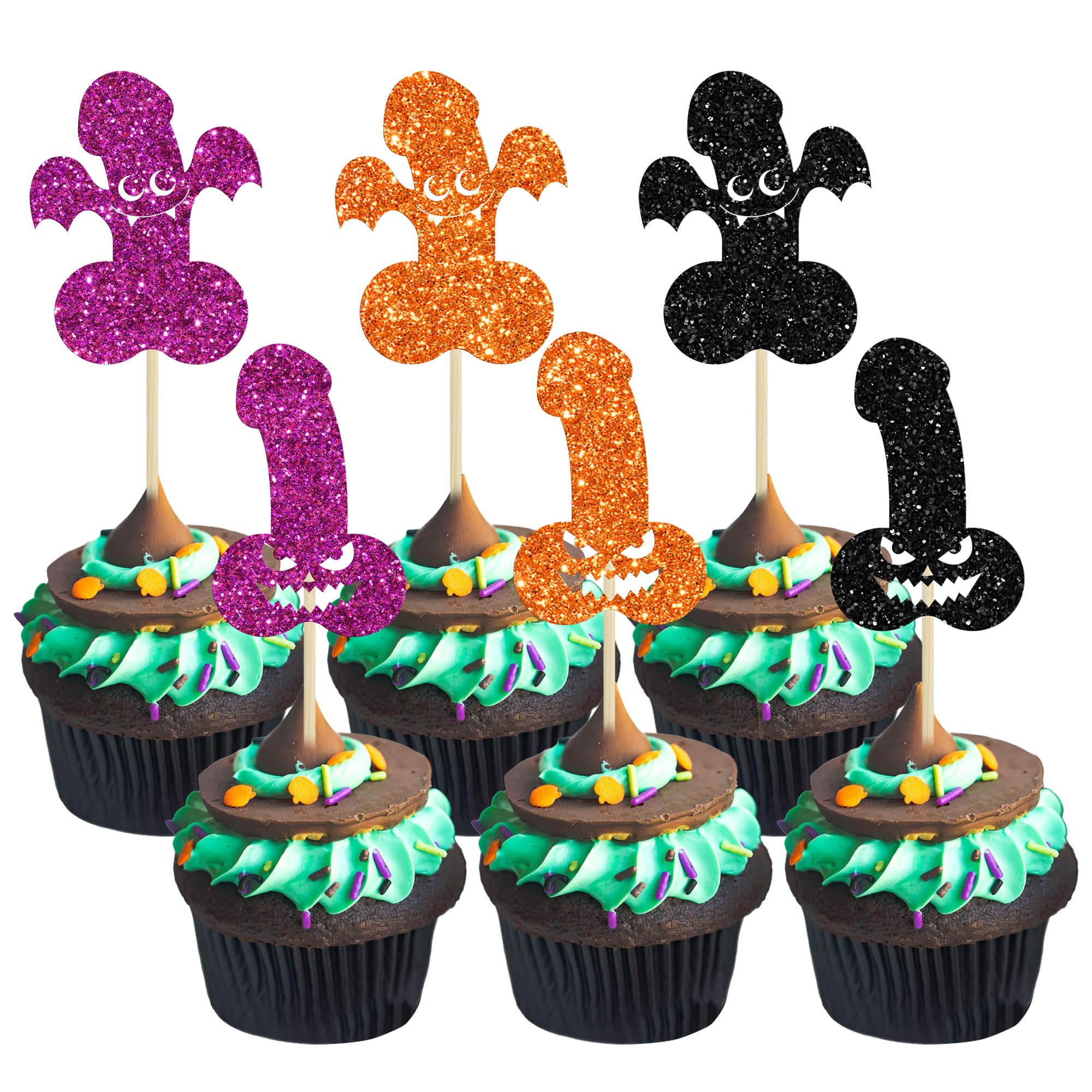 Gyufise 24 Pcs Halloween Bachelorette Cupcake Toppers - Glitter Bridal Shower Cake Topper Decorations for Spooky Bachelorette Party
