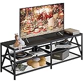 Katrawu TV Stand for TVs up to 65 Inch, 55" Long Industrial TV Console Table with 3-Tier Storage Shelves, Entertainment Center for Living Room, Bedroom (Black)