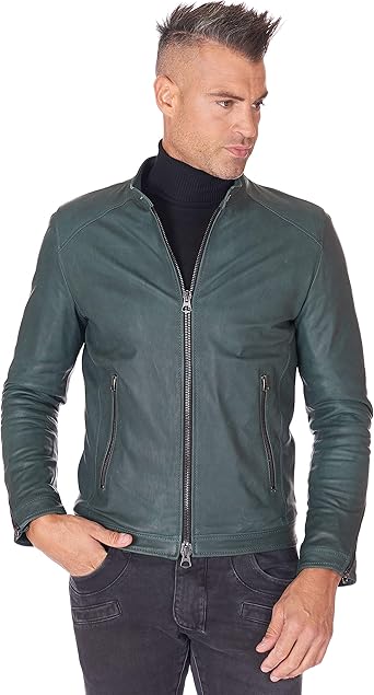 blouson cuir vert homme