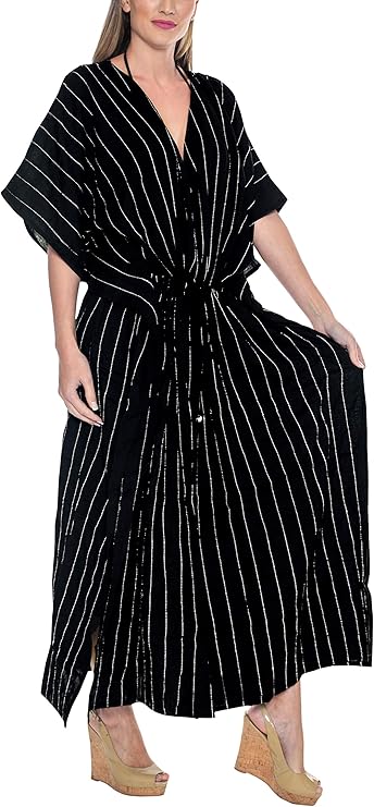 Copricostumi E Parei Abbigliamento La Leela Donne Rayon Kaftan Tunica Ricamato Kimono Libero Formato Lungo Maxi Partito Caftano Vestito Per Loungewear Vacanze Pigiama Spiaggia Di Tutti I Giorni Coprire I Vestiti Ck