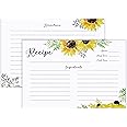 Outshine Premium Recipe Cards 4x6 Inches, Sunflower Design (Set of 50) | No-Smear Double Sided Thick Cardstock | Bulk Blank Recipe Cards for Recipe Box 4x6 Recipe Holders