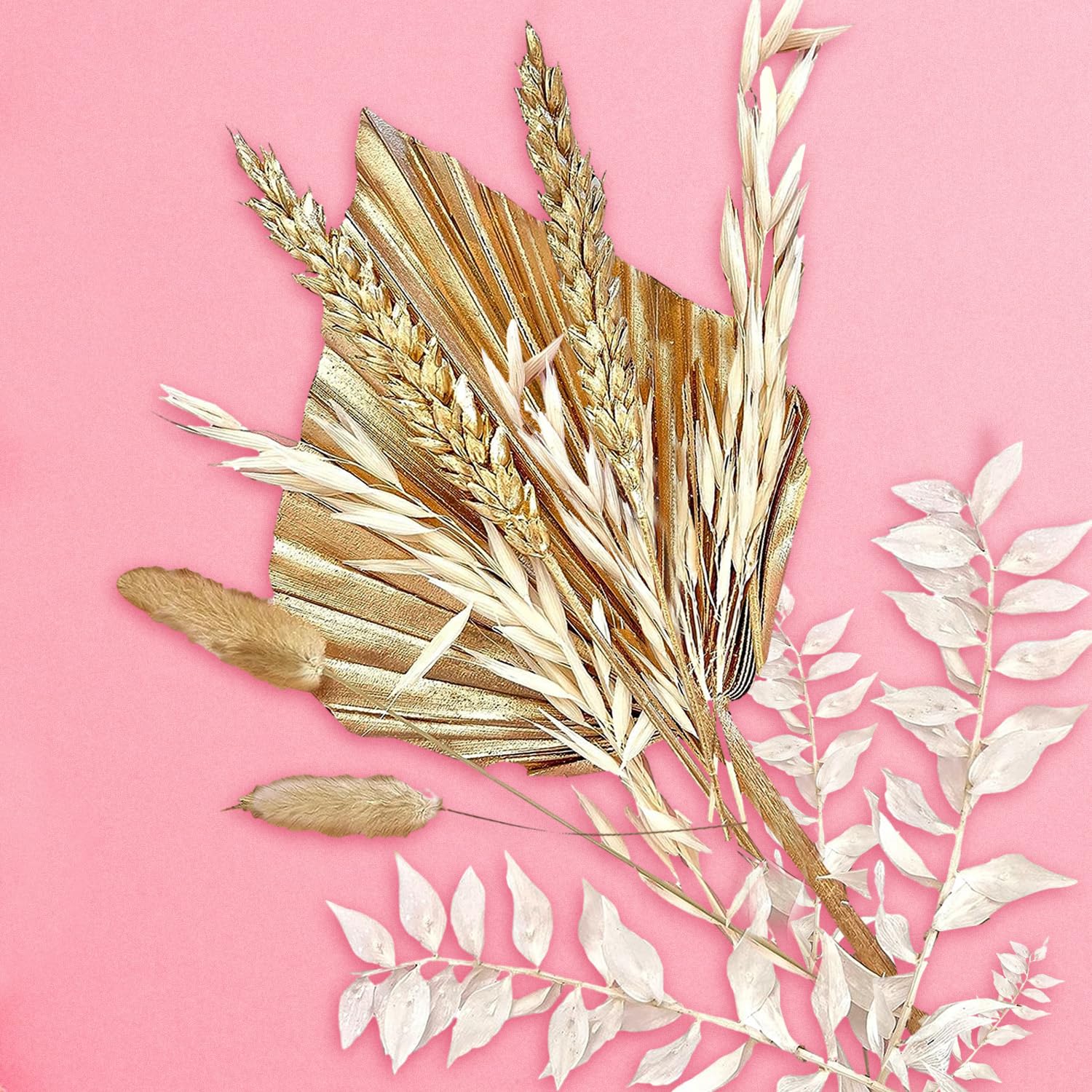 Golden Dried Flowers for Cakes Palm Spear Leaves Bunny Tails ruscus Oats Phalaris Cupcake for Flower Arrangements Cake Craft DIY Wreath Wedding Indoor Home Decor