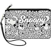 Buckle-Down Peanuts Wallet, Zip Clutch, Snoopy Poses and Daisy Flowers Collage Black Grays White, Canvas