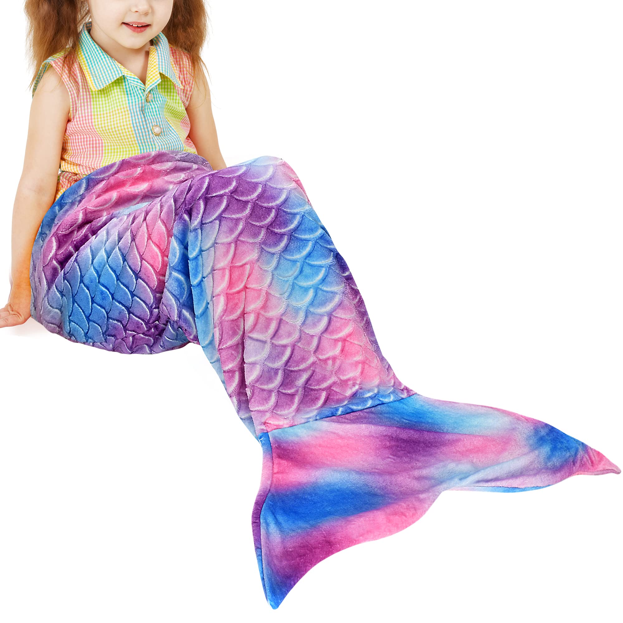Catalonia Classy Mermaid Tail Blanket, Soft Warm Plush Fleece Sleeping Bag Snuggle Blanket for Teens 155 x 48 cm Rainbow Ombre, Fish Scale Pattern, Fantasy Mermaid — image 1