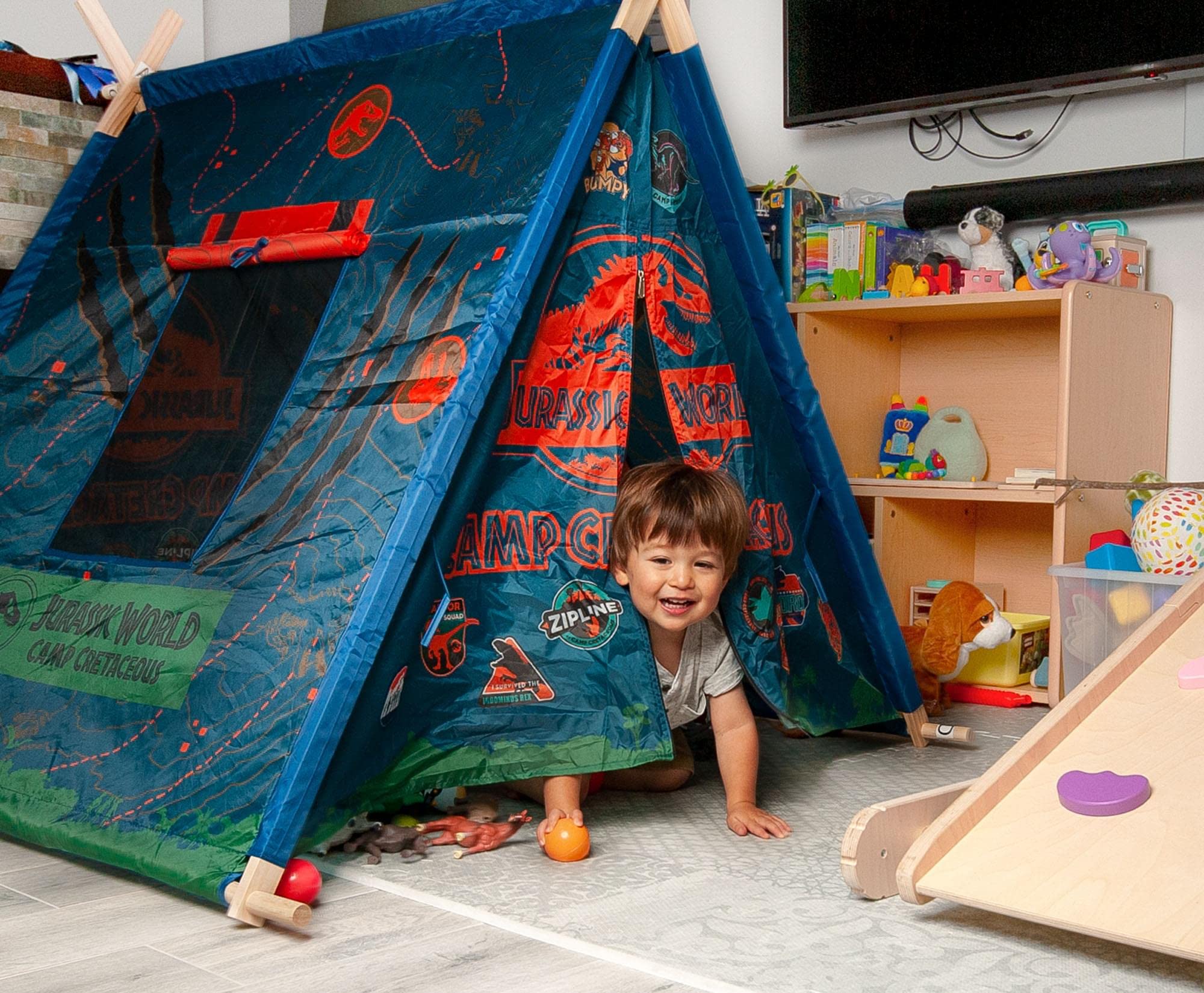 Ukonic Jurassic World: Camp Cretaceous Indoor Teepee Tent | Pop-Up Canopy Tents & Shelters, Fort Playhouse for Kids, Indoor Reading Nook | Dinosaur Toys & Games, Gifts and Collectibles | 5 x 4 Feet
