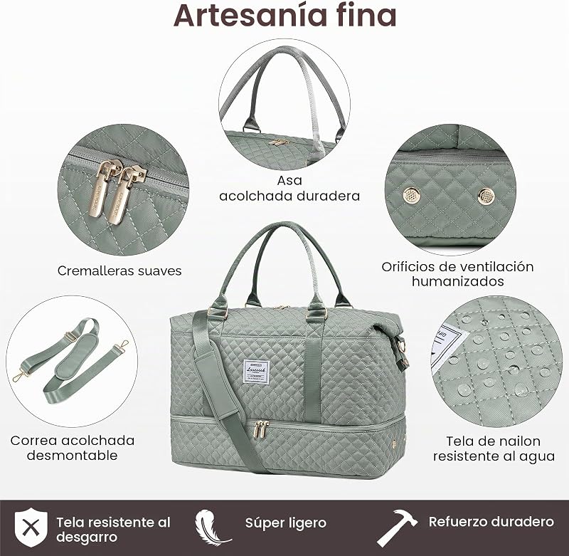Bolsa de Viaje Mujer Bolsa Deporte Mujer Grande Maletas de Cabina Avion Travel Duffle Bag Bolso Maternidad Hospital Equipaje de Mano con Neceser Organizador para Viaje Gym Playa Sauna